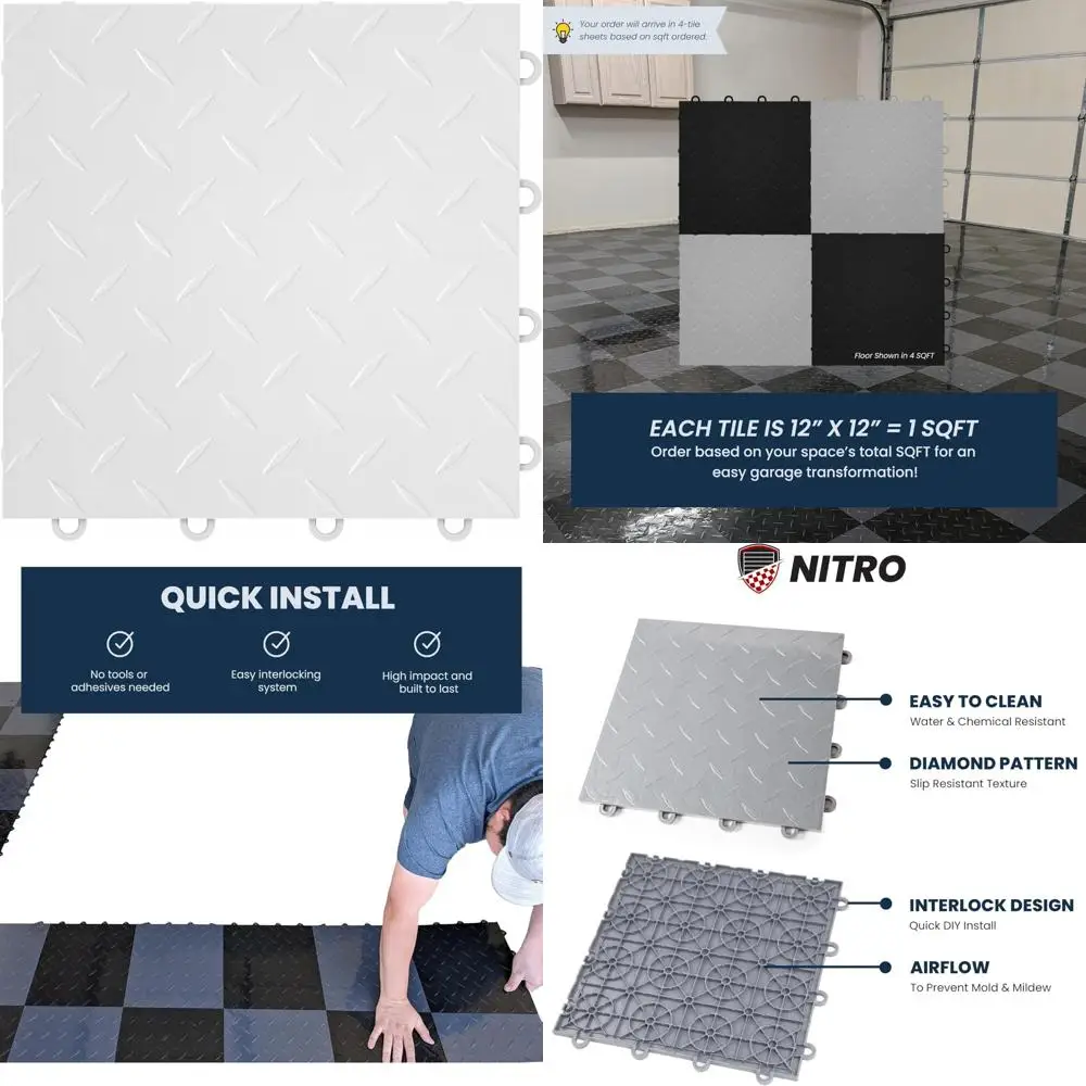 Antislip in elkaar grijpende plastic tegels voor garagevloeren, 12x12 klikmatten, ideaal voor garageorganisatie en veiligheid