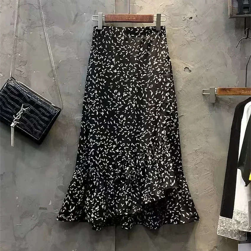 Gowyimme 2026 New Spring Summer Elegant Women High Waist Chiffon Skirt All-match Girl Midi-long A-line Mermaid Skirts PD1867
