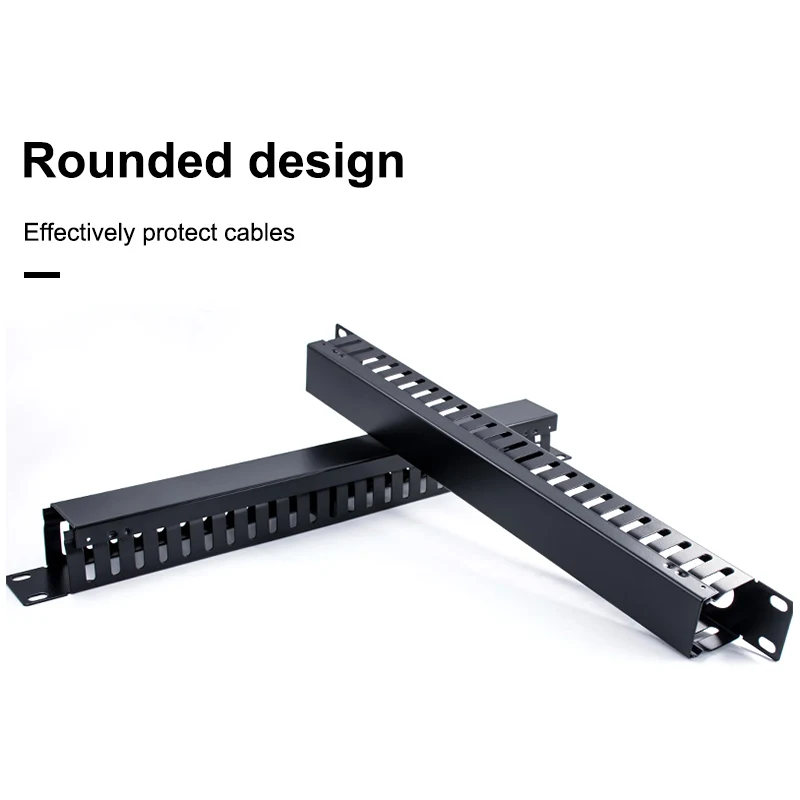 1U إدارة كابلات الشبكة أفقي جبل 19 بوصة خادم الرف ، 12/24 فتحة معدنية إصبع القناة سلك المنظم مع غطاء