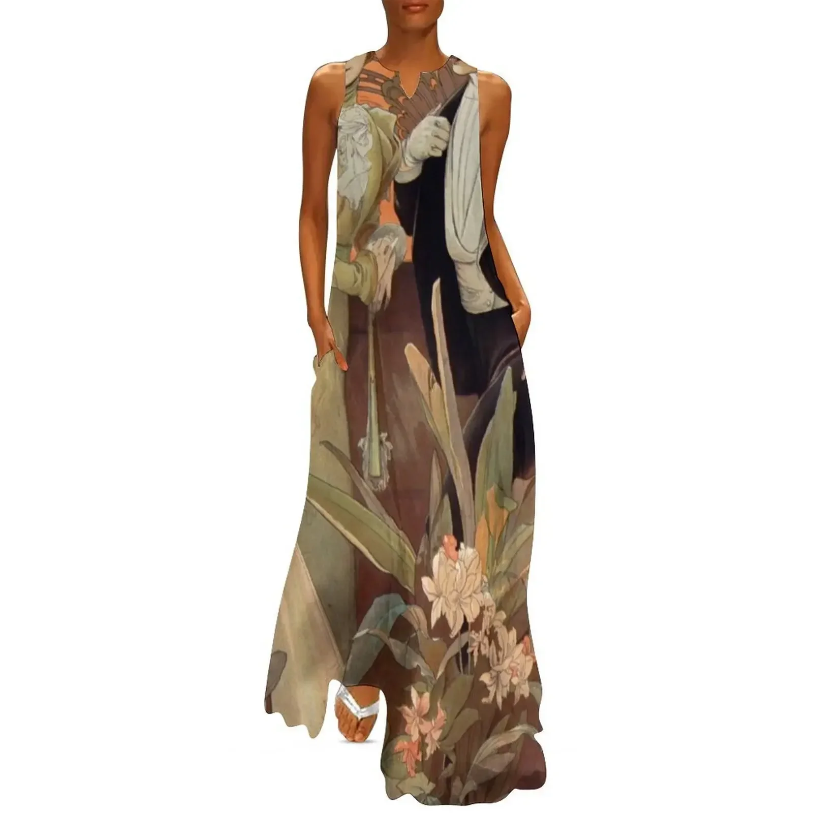 

FLIRT BISCUITS Alphonse Mucha Long Dress Woman clothing dress party night women evening dress women summer