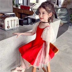 Hot Red Party Summer Dress for Girls Chiffon Tutu Patchwork Dance Dress Kids Evening Birthday Dresses for 4 7 8 9 12 14 Year