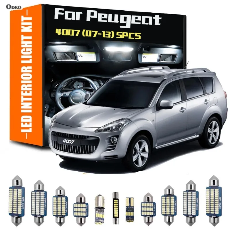 

For Peugeot 4007 2007-2013 5Pcs LED Interior Reading Light Trunk Plate Bulb Kit Hatchback Saloon Signal Lamp Car Lights