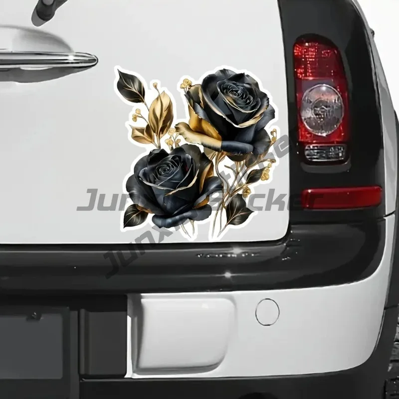 

Black & Golden Rose Self-Adhesive Vinyl Decal, Used for Car Windows, Bumper, Laptops, Windows, Glass, Walls, Waterproof