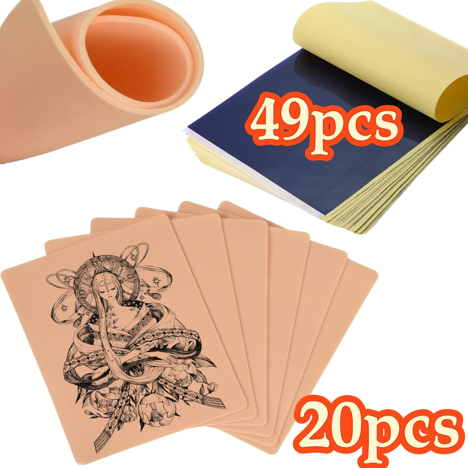 Thick Fake Skin Tattoo Practice Kit, Tattoo Practice Skin with Tattoo Transfer Paper, Double Sided Silicone Skin for Tattooing,