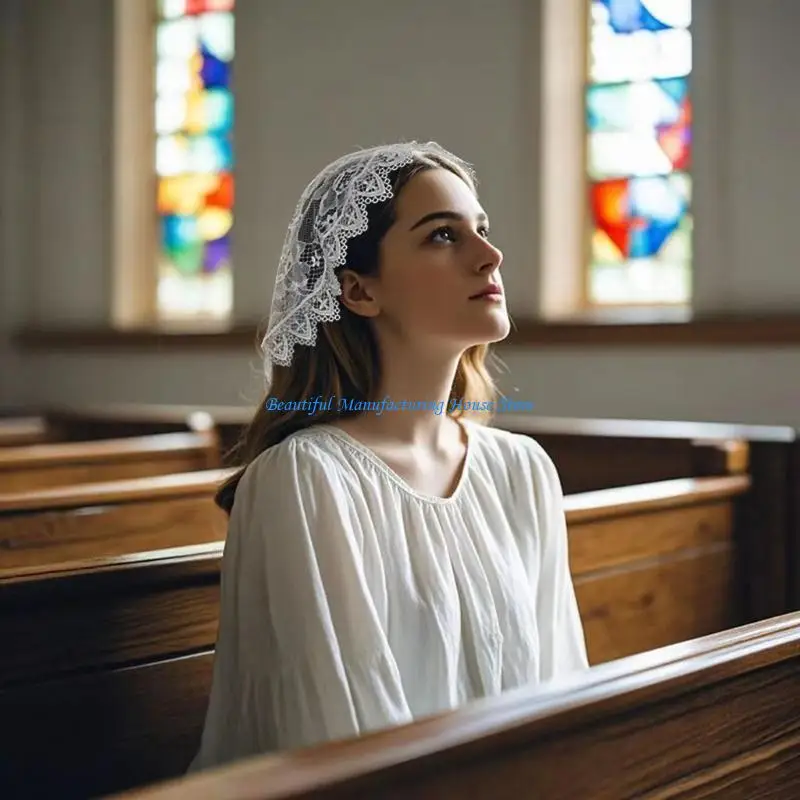 E56A Bridal Lace Mantilla Bride Tulle Headscarf Face Cover Veil Bachelorette Party
