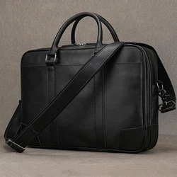 Vintage Men's Crazy Horse Genuine Leather Briefcase Business Handbag Cow Leather Fit 14
