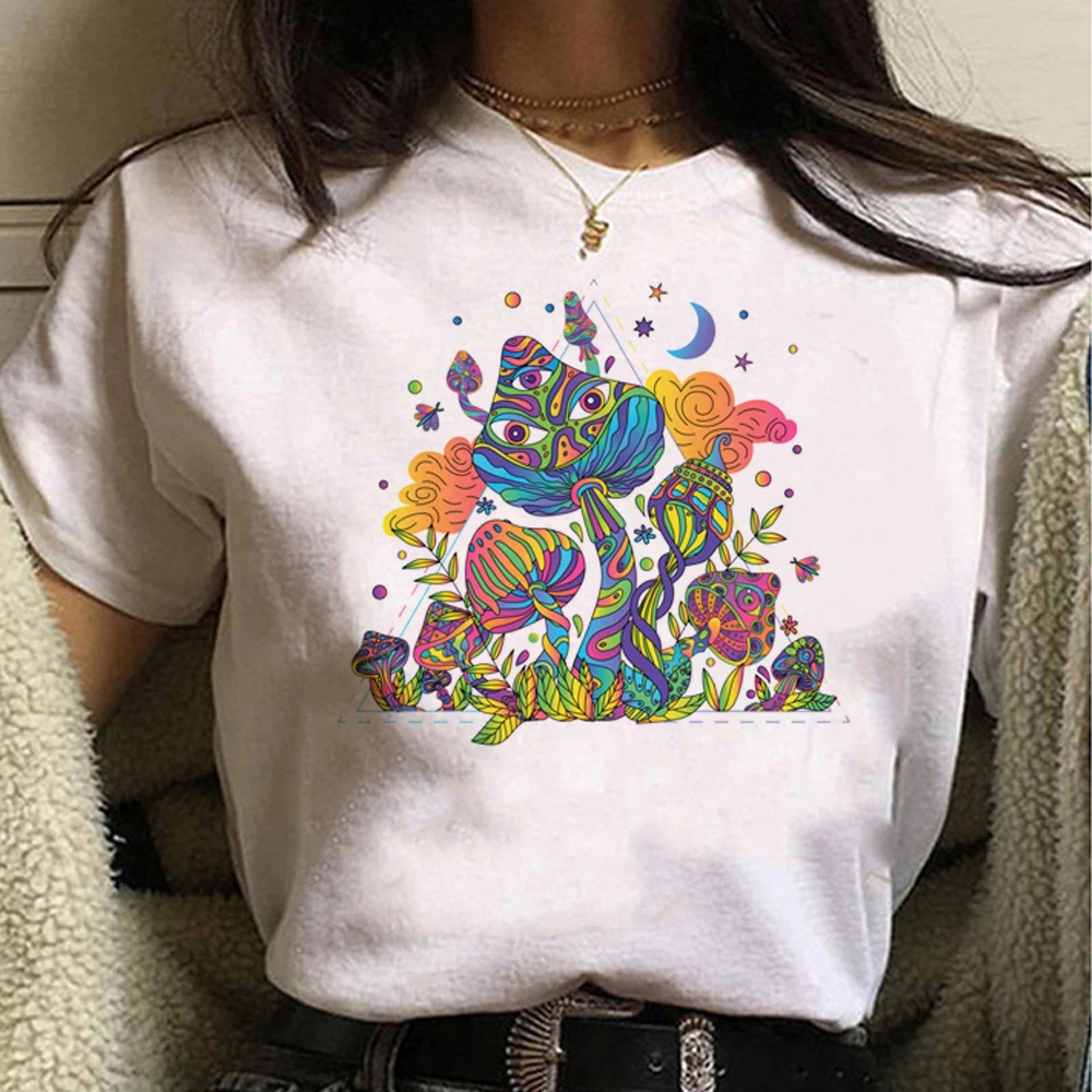 Magic Mushrooms Alien Psychedelic tshirt women Y2K manga harajuku top girl Japanese clothes