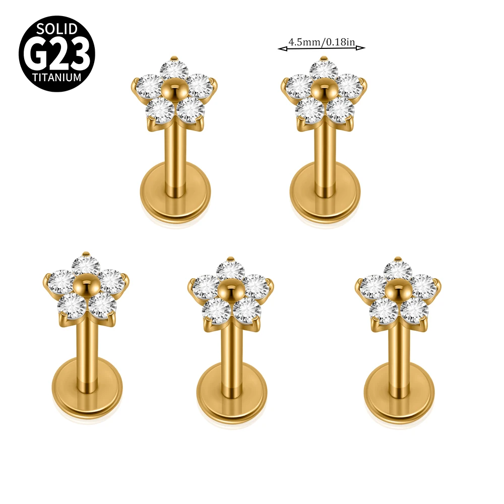 1/5PCS F-136 Implantat Titan Verschiedene Größe Blume Zirkonia Labret 16G Innengewinde Knorpel Helix Lappen Ohrring Piercing – Detail 10
