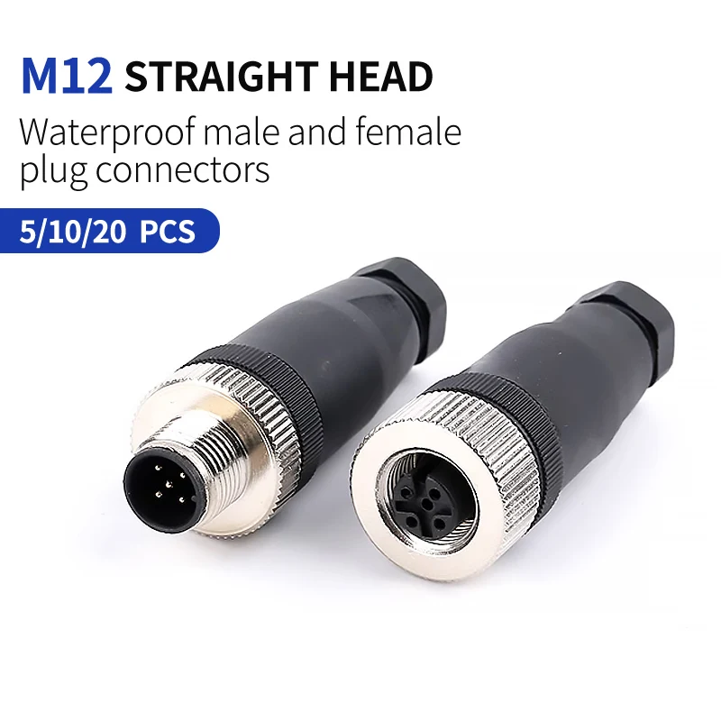 

5 PCS M12 sensor connector waterproof male&female plug screw threaded coupling 3 4 5 8 12 Pin A type sensor connectors