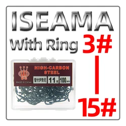 50/60/70/100pcs Per Box Iseama With Ring Boxed Fishhook Black Barbed Hook 3# -15# Fishing Hooks Fishing Accessories