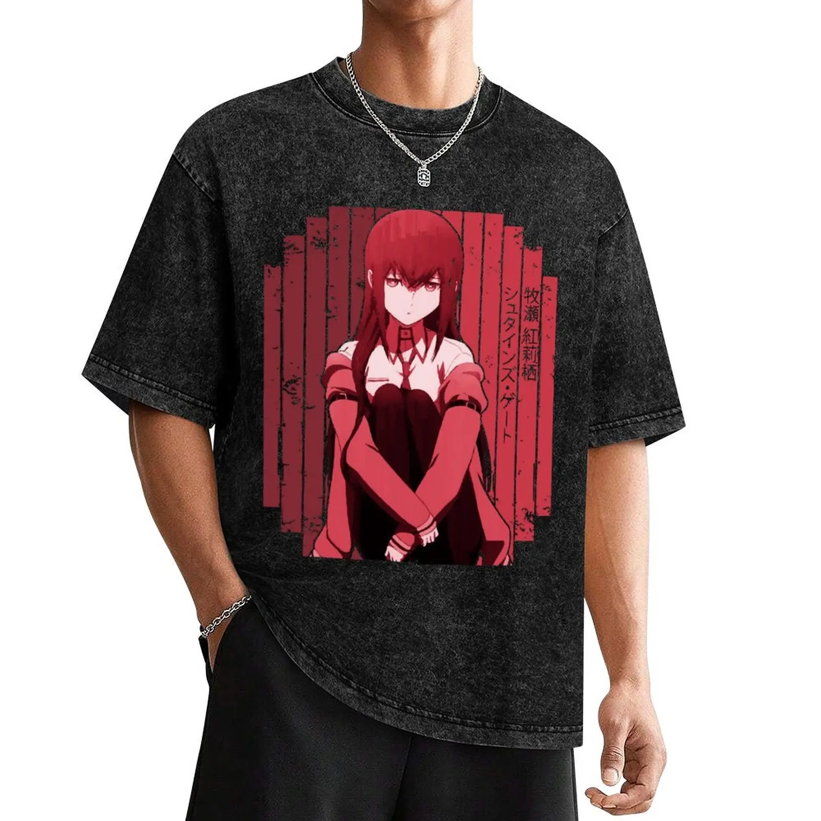 

Makise Kurisu Red Steins Anime Gate Gift Fan T-Shirt vintage clothes customs anime figures cheap stuff workout shirts for men