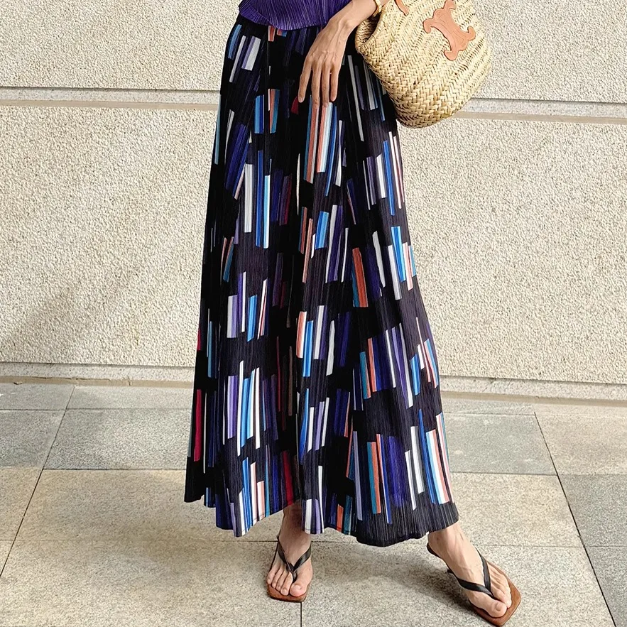 

Women Casual Pants Striped Printed Pleated Loose Plus Size Design High Waist Fashion Female Wide Leg Pants 2025 Summer New
