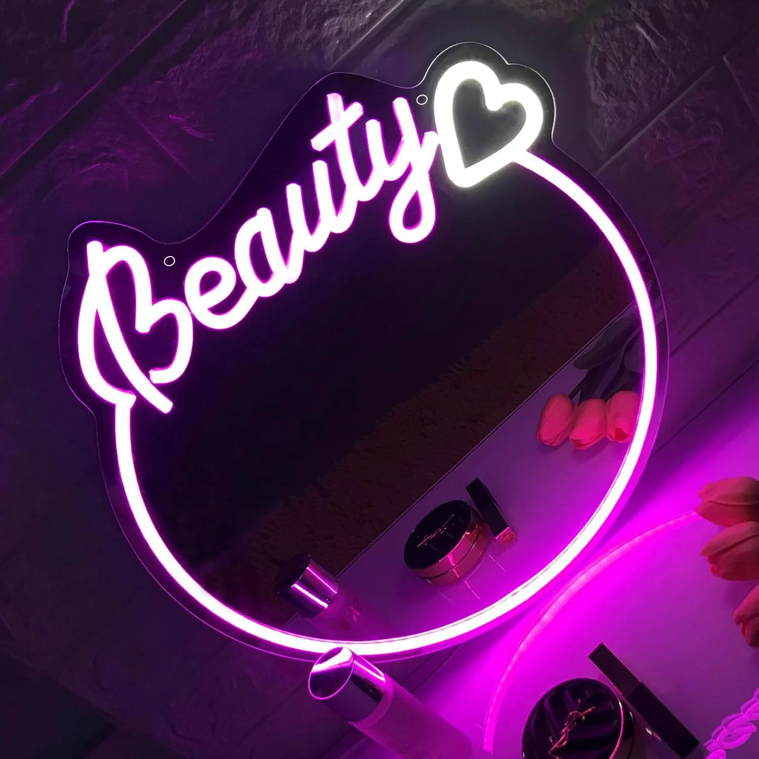 Beauty Mirror Neon, Suitable for dressing room, bedroom, gift scene, USB powered, dimmable switch