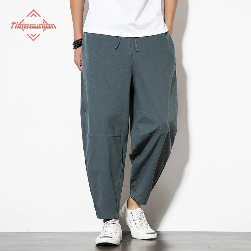 Chinese 100% Cotton Harem Jogging Pants Men's Straight Sweatpants Men's Casual Spring and Summer Men's Outdoor Pants