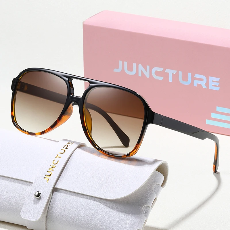 JUNCTURE Modische Retro-Sonnenbrille mit großem Rahmen für Herren und Damen, quadratische Sonnenbrille, Vintage-Stil, schwarz, für Damen, modische Doppelstrahl-Brille