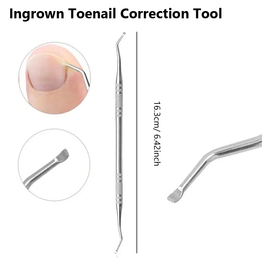 أداة دفع للبشرة من الفولاذ المقاوم للصدأ ذات نهاية مزدوجة، ملاقط، مزيل دفع الجلد الميت لأداة العناية بتنظيف الأظافر والباديكير