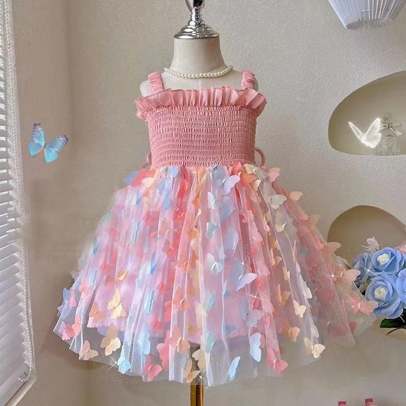 New Baby Girls Birthday Party Evening Dresses Summer Butterfly Wings Children Clothes Sweet Colorful Toddler Kids Costume