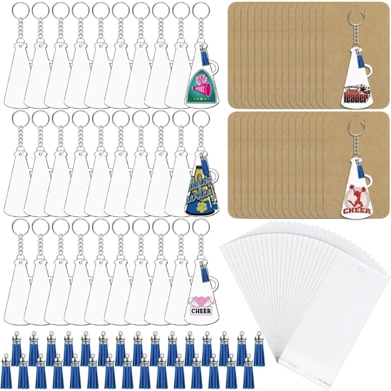 Set of 30 Acrylic Amplifier Keyring with Display Cards Stylish Fringe Keychains Portable Key Chains Blanks Accessory