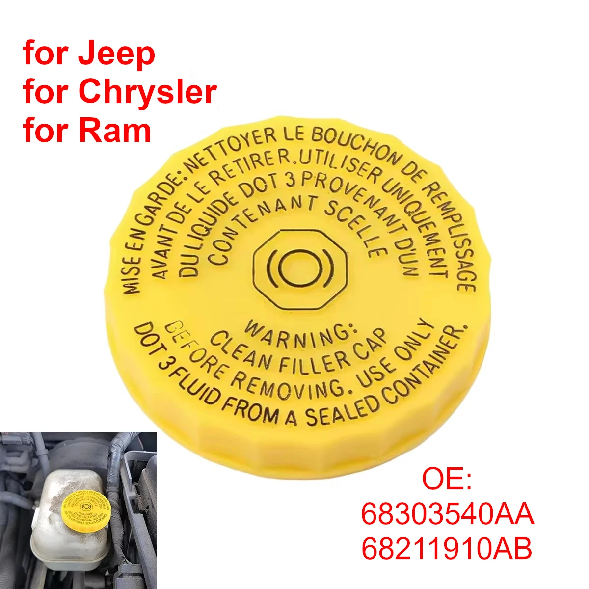 68211910AB Car Brake Master Cylinder Cap Brake Fluid Reservoir Cover for Jeep Wrangler Cherokee for Chrysler Grand Voyager