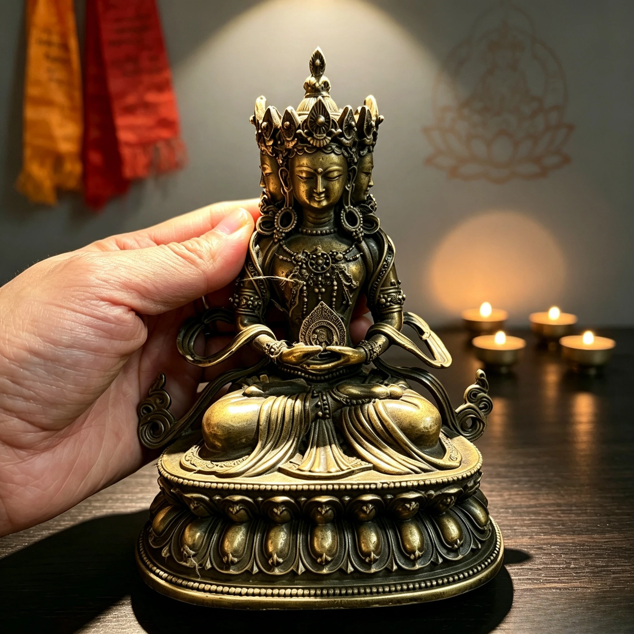 Tibetan Buddhism Four-faced Amitayus Buddha Statue Vintage Longevity Buddha Figurine Home Altar Worship Decor Buddhist Ornament