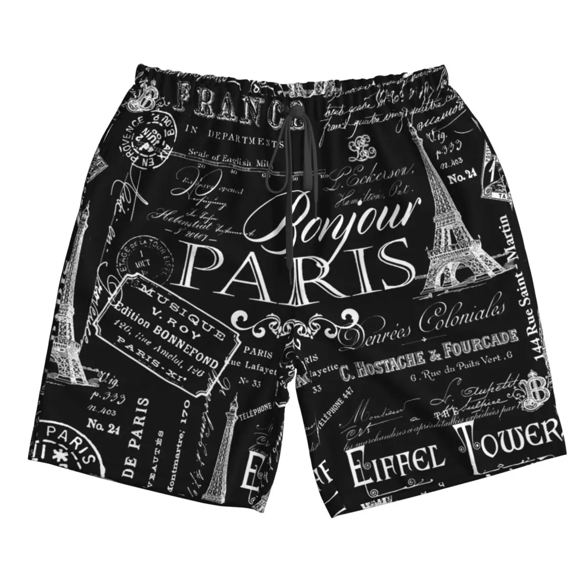 

Vintage Paris French Lifestyle With Eiffel Tower Trunks Beach Board Shorts Casual Quick Dry Swimming Summer Men Pants