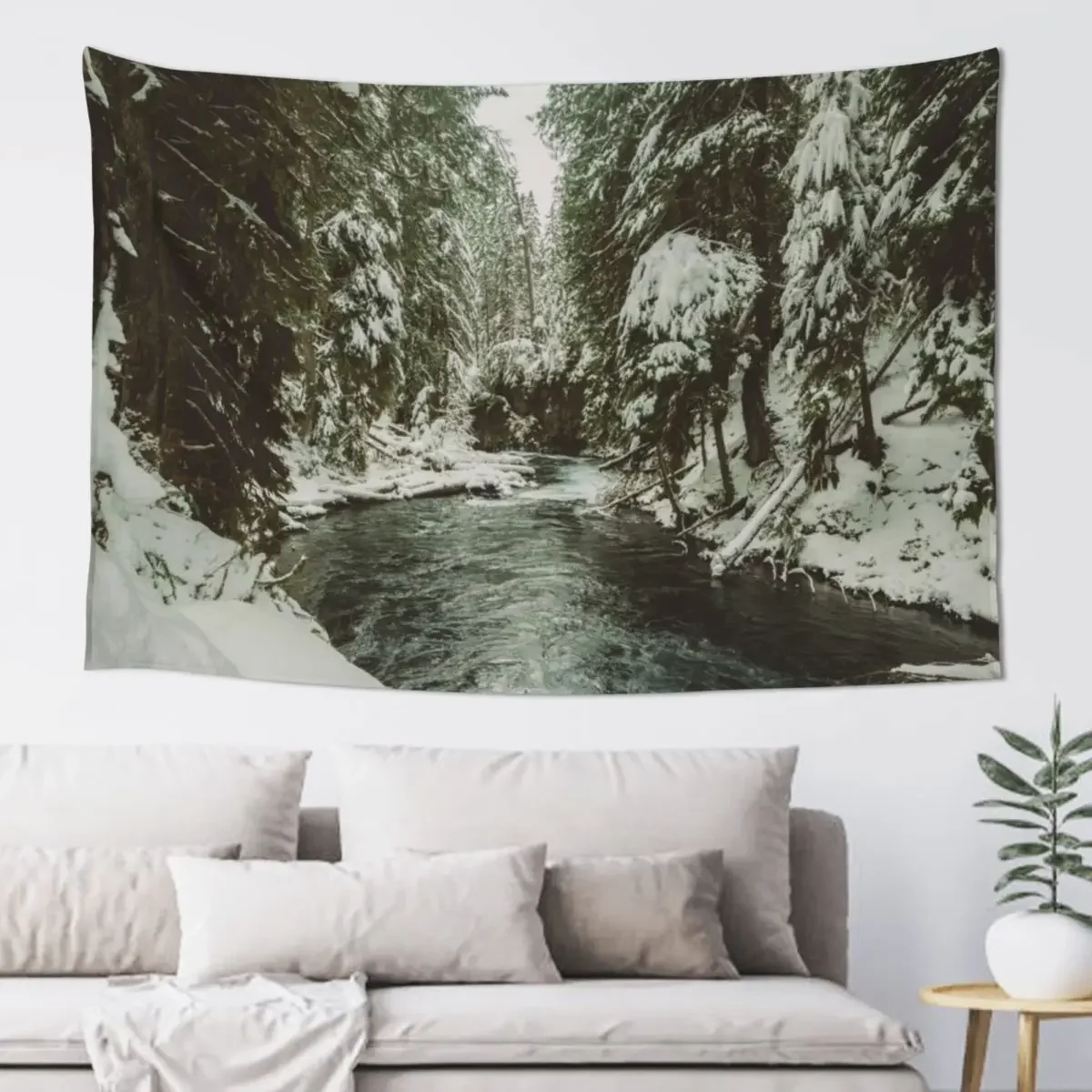 

Pacific Northwest Winter Forest River - Mountain Woods Photography Tapestry Wall Carpet Bedrooms Decorations Tapestry