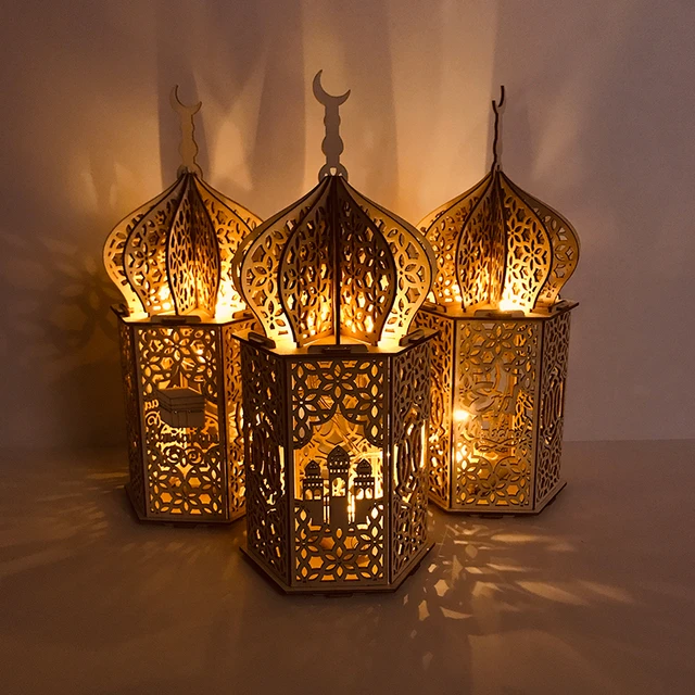 2024 Ramadan Lantern Decoration Eid Mubarak LED Hollow Night Light 