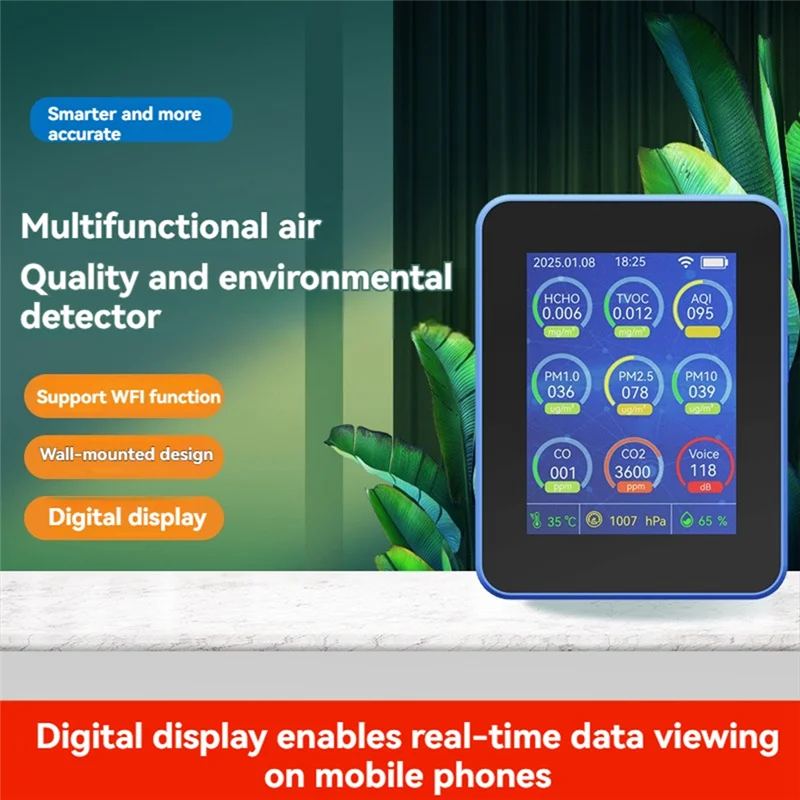 

BAAR-Indoor Air Quality Monitor,Portable Smart Air Quality Tester For HCHO/TVOC/PM2.5/PM10/CO/CO2 For Home Cars Plants