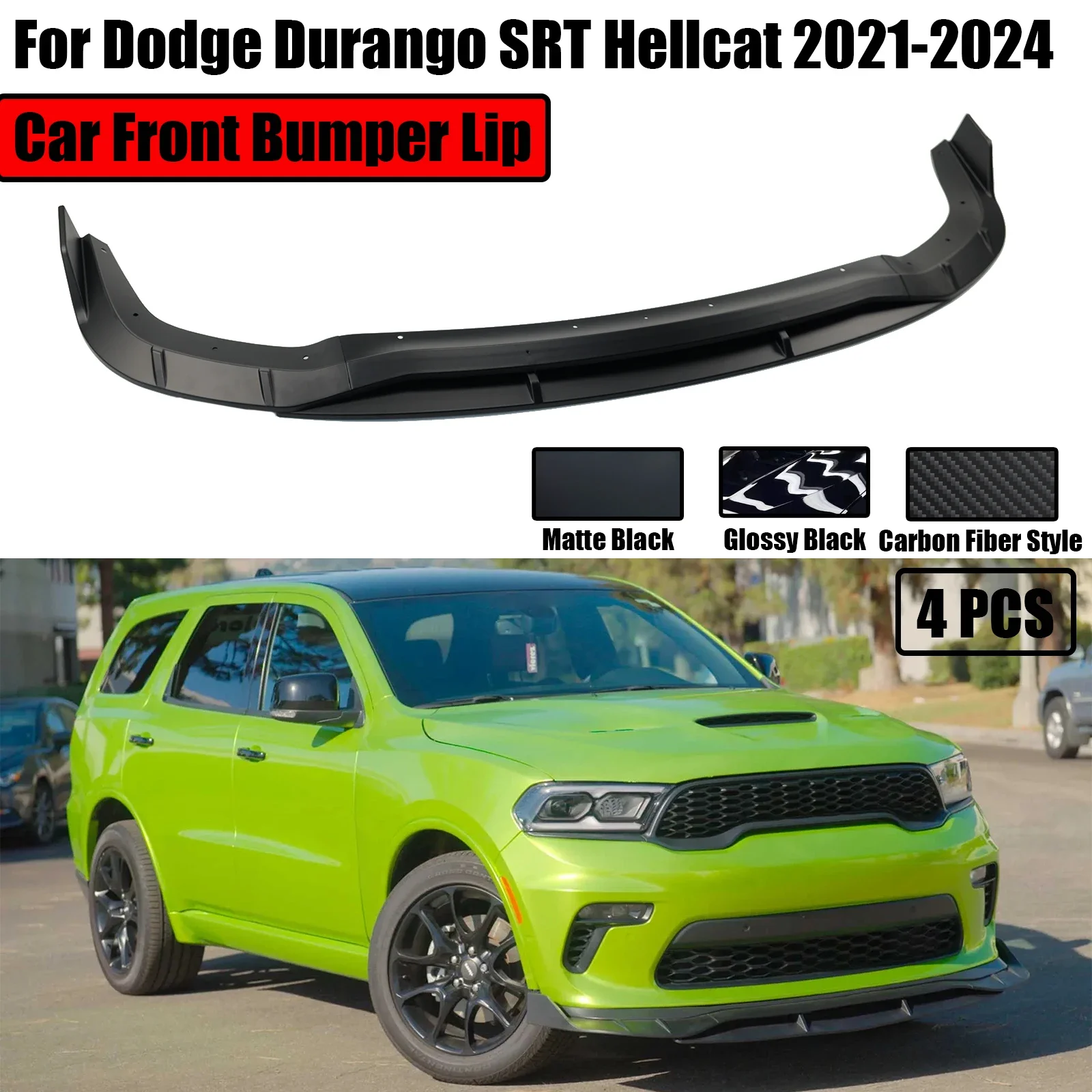 

4PCS For Dodge Durango SRT Hellcat 2021-2024 Car Front Bumper Lip Demon Style Double Deck Splitter Spoiler Carbon Fiber Style