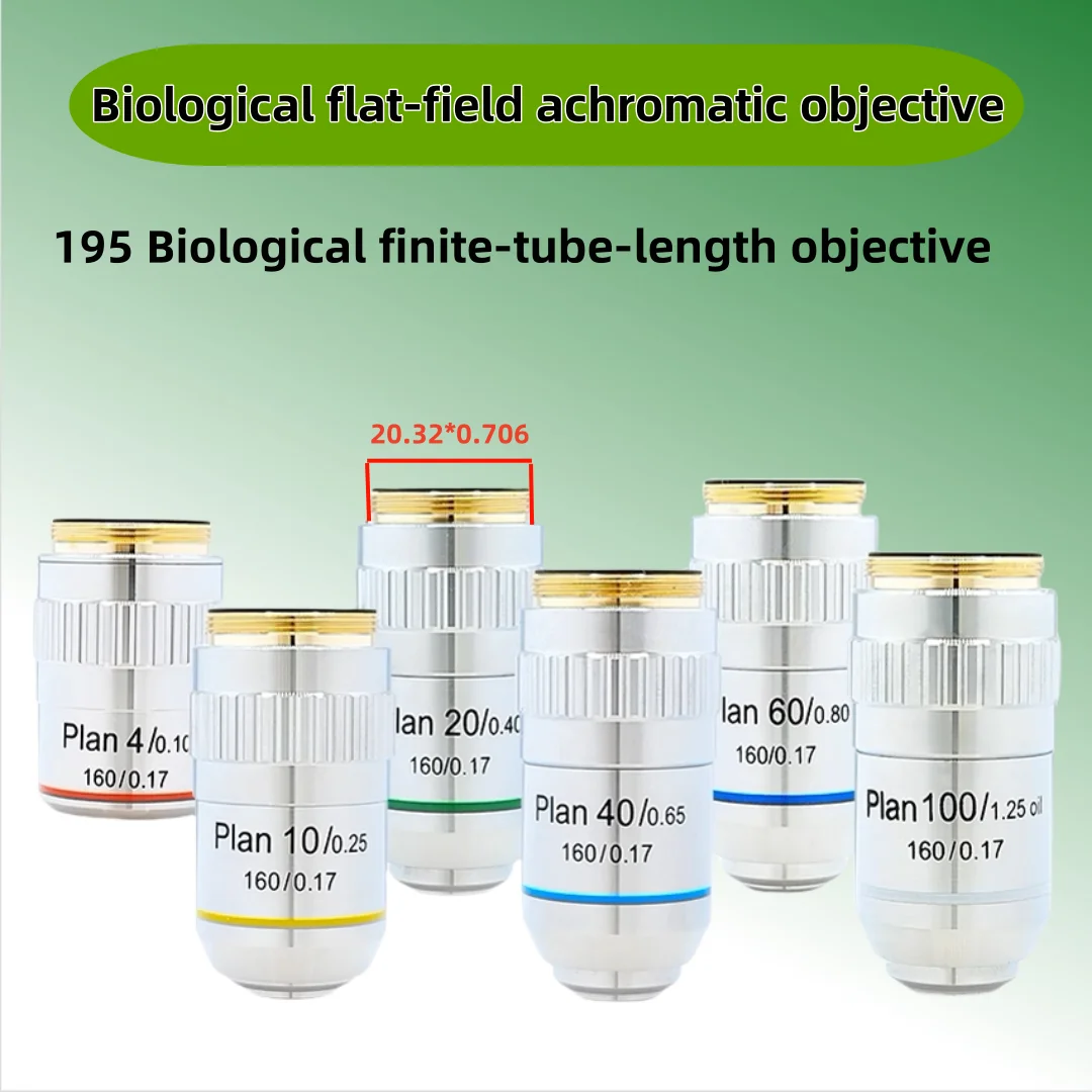 

Microscope Plan Achromatic Objective Lens RMS Thread 4X,10X,20X,40X,100X DIN-standard Biological Microscope Objectives Lens