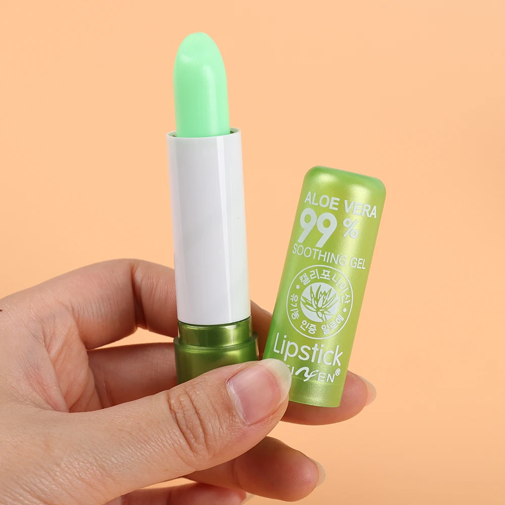 1PC Aloe Vera เปลี่ยนสีลิปสติก Moisturizing Lip Balm อุณหภูมิสีเปลี่ยนยาวนานไม่ง่ายที่จะจางหายลิปสติก