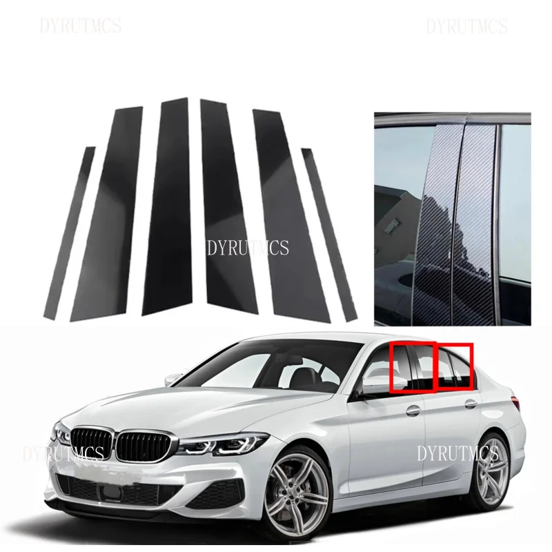 

Fit For BMW 3 Series G20 G21 2019 2020 2021-2023 Silvery Carbon Glossy Black Column B C Pillars Post Window Cover Trim Sticker