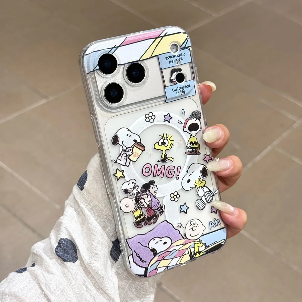 Cute Snoopy Charlie Brown Magnetic Holder Magsafe Wireless Charge Phone Case For  iPhone 17 16 15 14 13 Pro Max Soft TPU Cover view 6