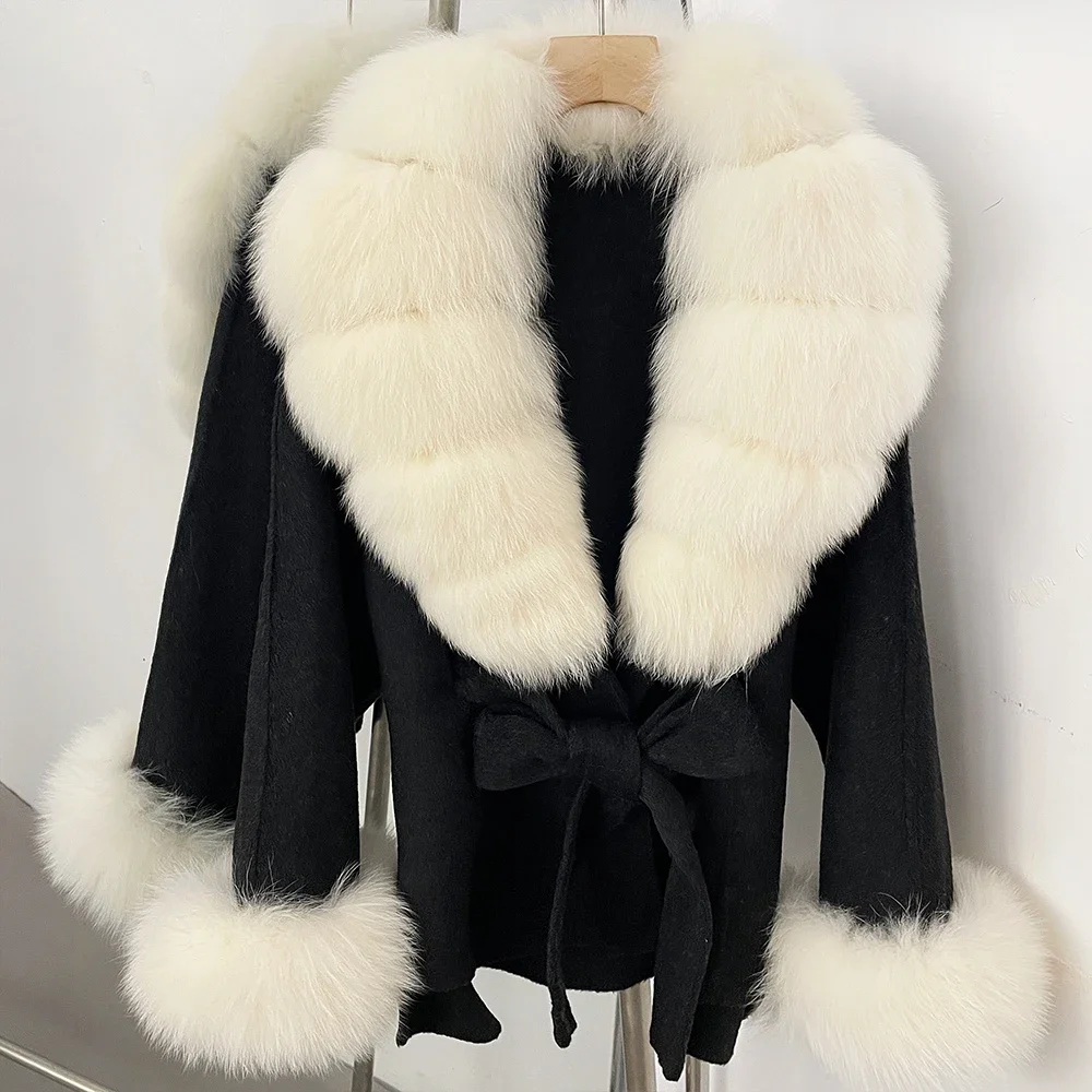 OFTBUY Luxuriöser Echtfuchs-Pelzkragen Wollmantel für Damen Neue Herbst-Winter-Kleidung mit Natürlichem Pelzgürtel 100% Wollmantel für Frauen – Detail 19