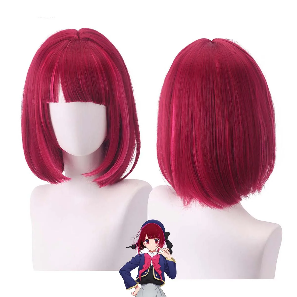 고품질 애니메이션 오시노코 코스프레 아리마 카나 레드 믹스 핑크 내열성 합성 헤어 가발 (여성용)