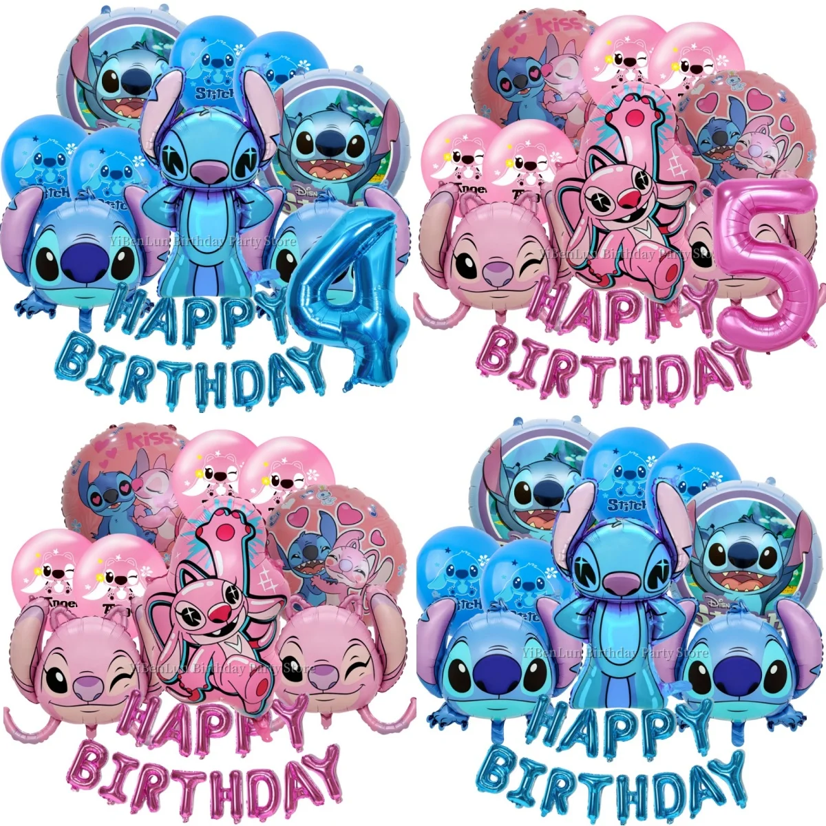 Disney Lilo & Stitch Balloon Set Stitch Happy Birthday Banner Foil Globo Party Decor Baby Shower Girls Favors DIY Party Supplies