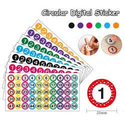 5pcs/Bag Number 1-50 Color Circular Adhesive Sticker -1 Inch Waterproof Code Number Label Clothing Size Label