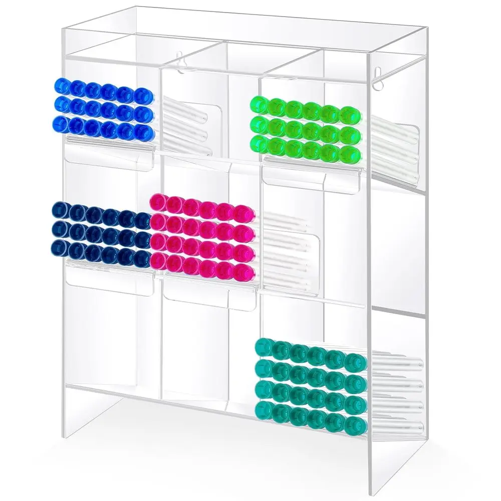 

Clear Acrylic Tube Rack with 9 Comparent and 4 Pull Out Trays Large Tube Holder Wall-Mounted and Countertop Lab Organizer Stand