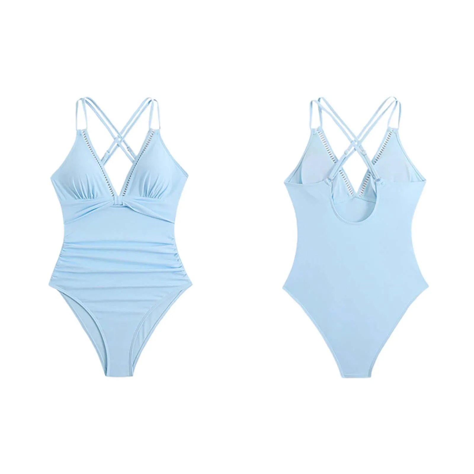 One Piece Swimsuit Female 2025 Solid Swimwear Women Criss Cross Back Bathing Suits Summer Beach Wear Bather Monokini Swim