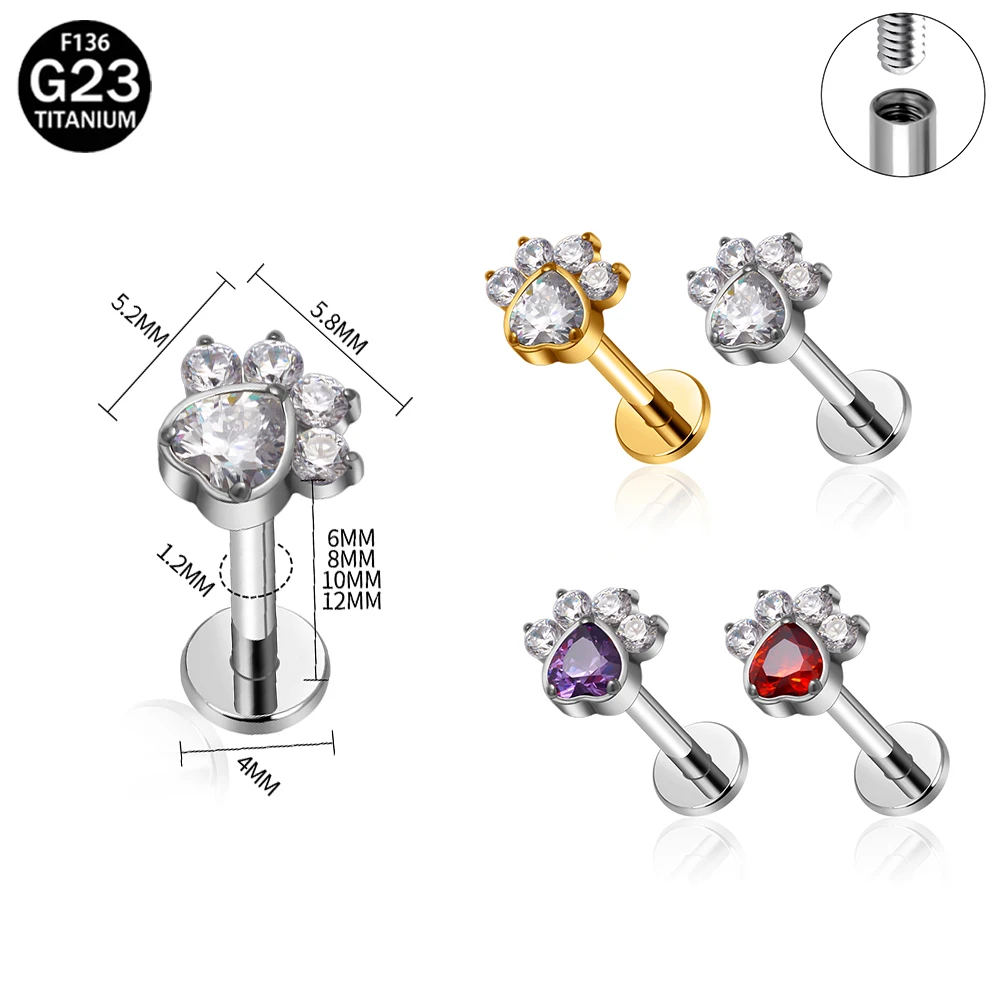 

ASTM F136 Titanium Purple Zircon 16G Flat Back Cartilage Earring Labret Helix Stud Earlobe Septum Ring Body Piercing Jewelry