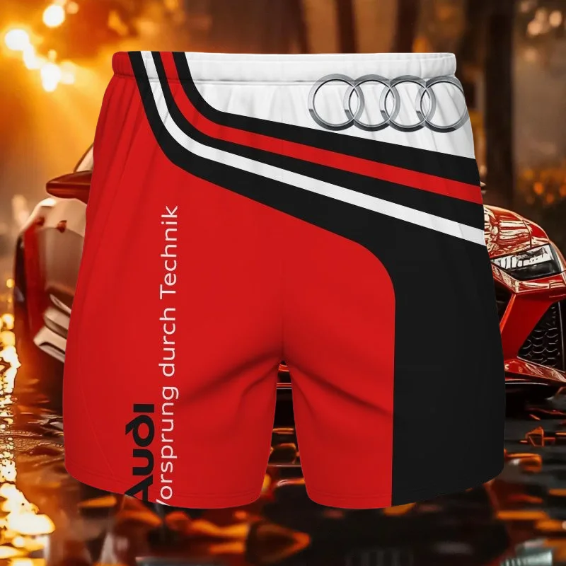 

Новинка 2025, летняя горячая распродажа, мужские шорты с 3D принтом Audi Quattro, дышащие модные быстросохнущие шорты MOTO, спортивные штаны, розовые, красные