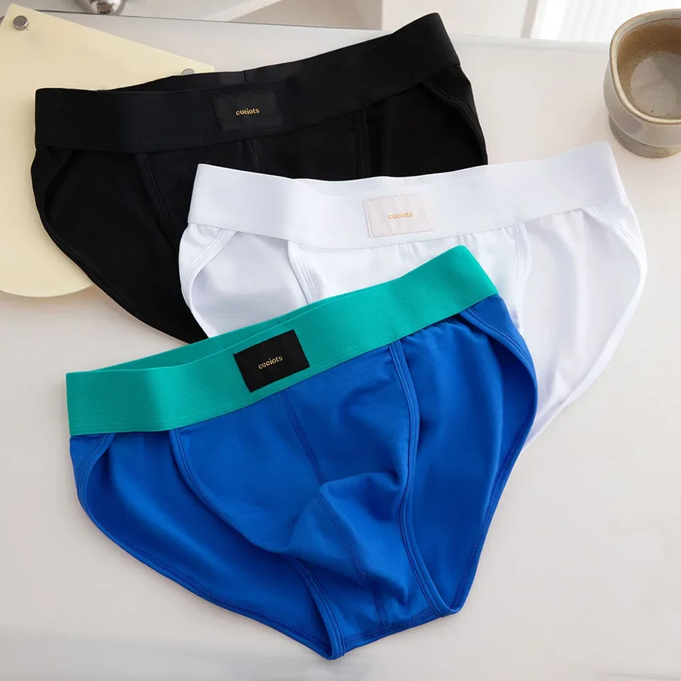 

1pc Mens High Fork Cotton Briefs Mid Rise U Pouch Comfortable Solid Color Underpants Close-fitting Breathable Underwear