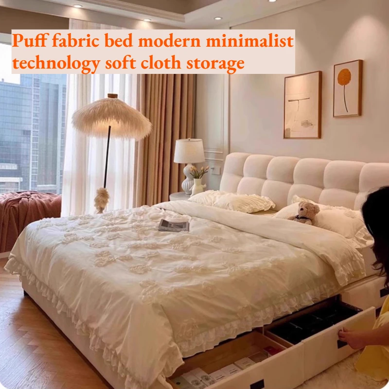 

Fancy Modern Luxury Bed Storage Nordic Wood Girls Double Bed King Size Multifunctional Camas Y Muebles Bedroom Furniture