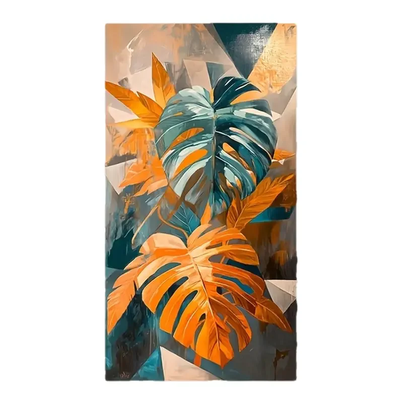 1 قطعة 27.56x55.12 بوصة بدون إطار حديث تجريدي قماش جدار الفن-لوحة أوراق النخيل الأزرق والبرتقالي النابضة بالحياة ، معاصر كبير