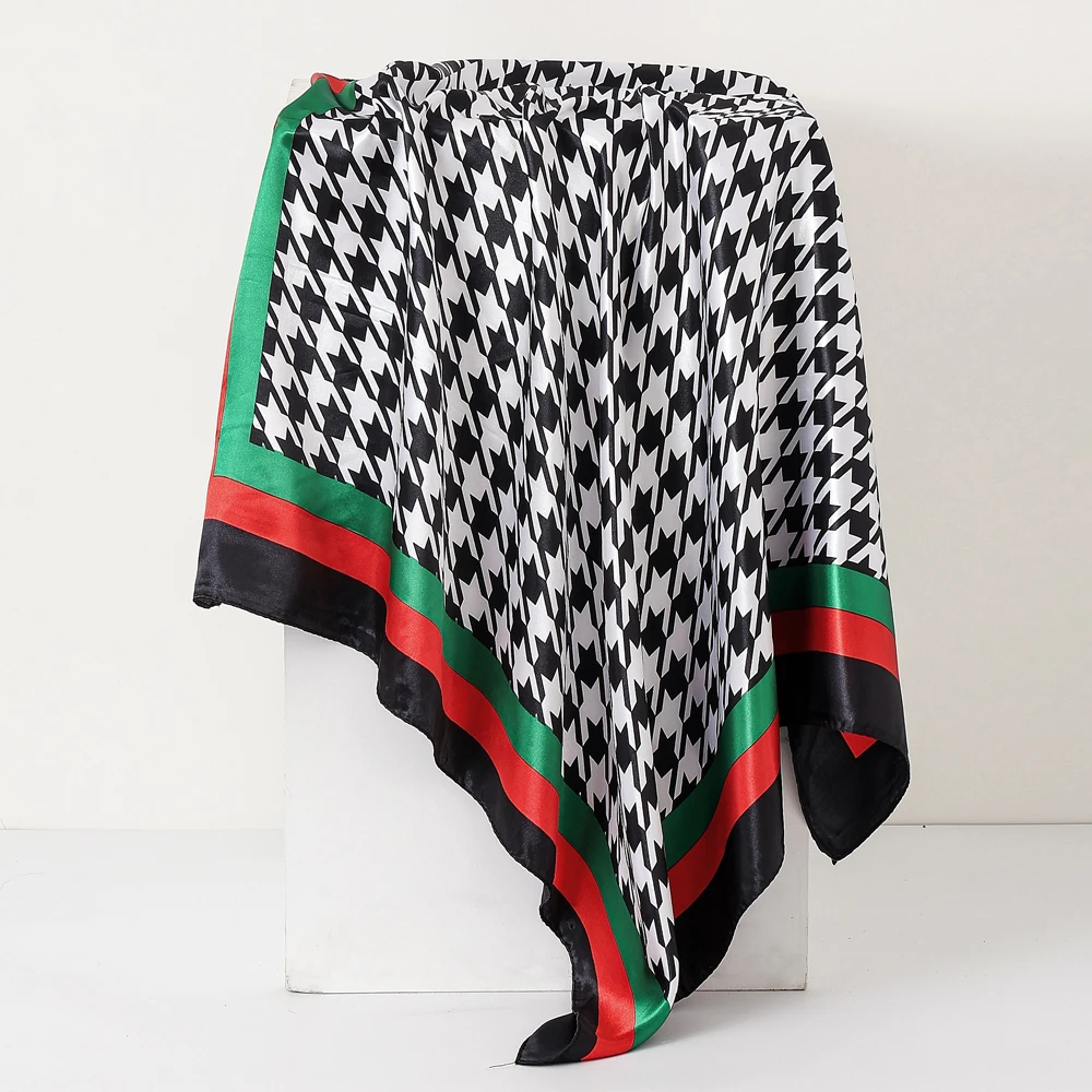 

Шелковый шарф в шахматную клетку «Тысяча птиц», женский роскошный брендовый модный дизайнерский шарф на голову/волосы, бандана, платок Cheveux 90 90