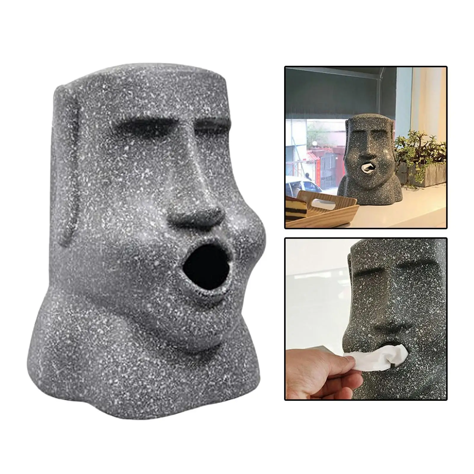 Tissue Box Holder, Moai Sculpture 3D Stone Statue Figure for Living Room