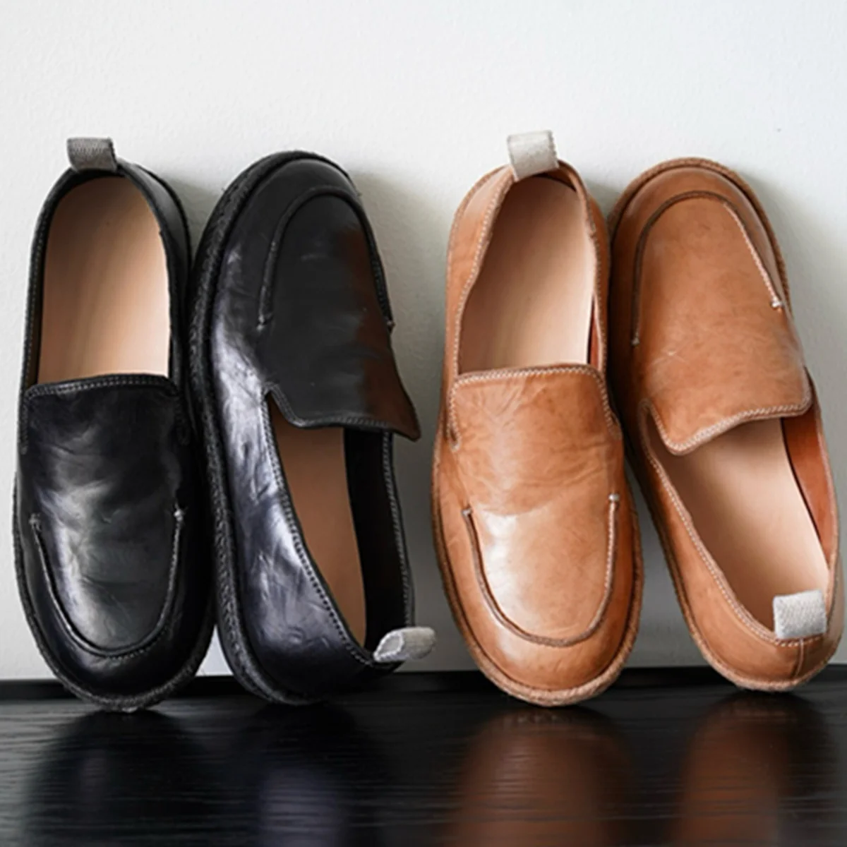 

Jenny&Dave Nordic Minimalist Washed Cowhide Handmade Loafers Shoes Top Quality Genuine Leather Slip On Flat Shoes Women