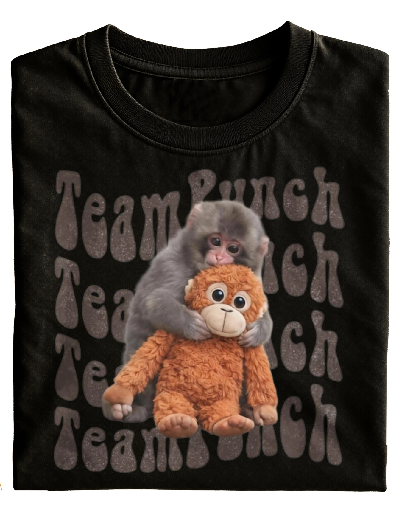 Team Punch New Style Funny Neutral T-Shirt Crew Neck Black Team Punch Monkey Hugging Stuffed Animal Print Casual Casual Attire Gift for Holiday   Fashion Versatile Daily Leisure Outfit Short Sleeve, PLUS SIZE
