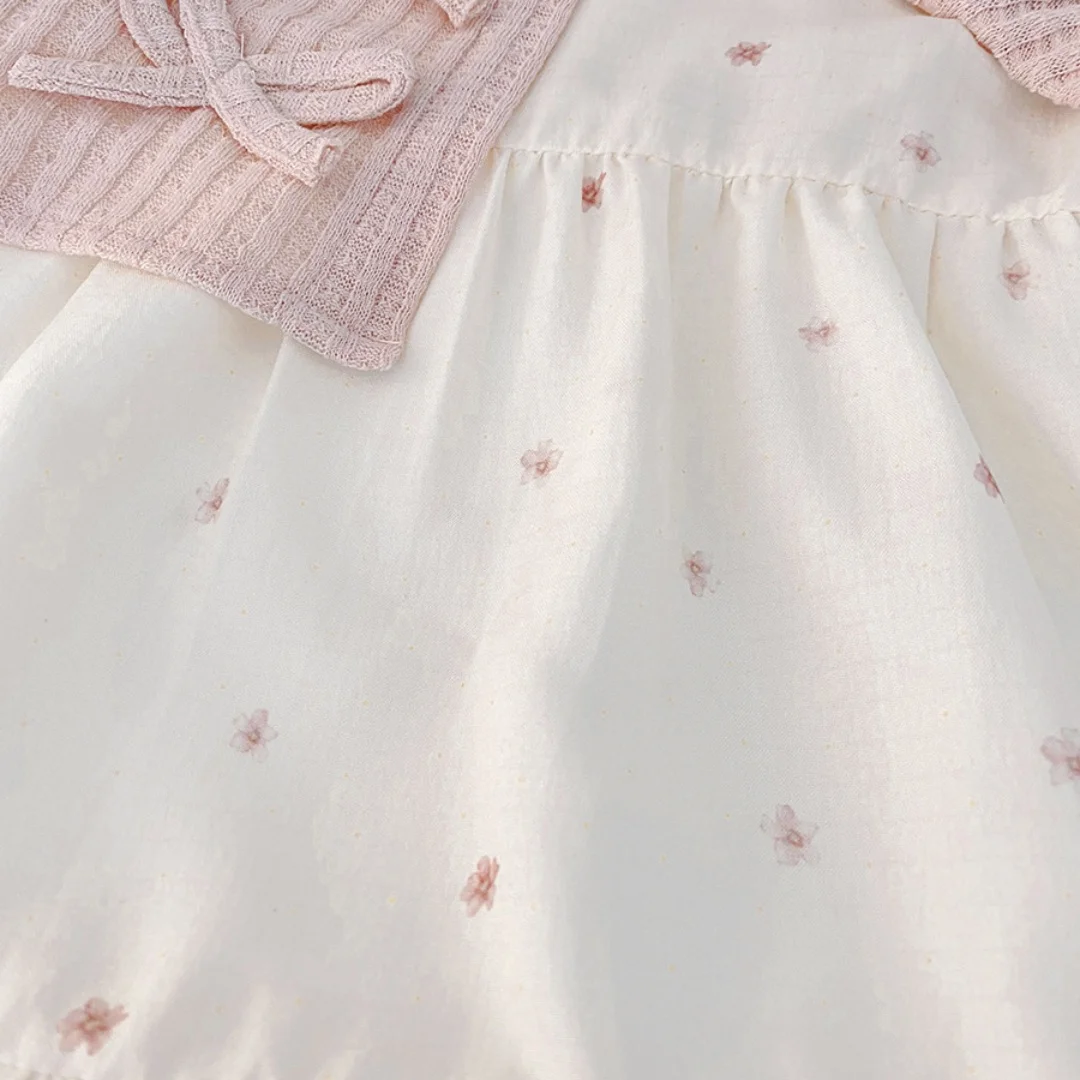 طفلة ملابس الربيع والخريف القوس دمية طوق وهمية قطعتين طويلة الأكمام الفتيات فستان لطيف بسيط طفلة فستان #6