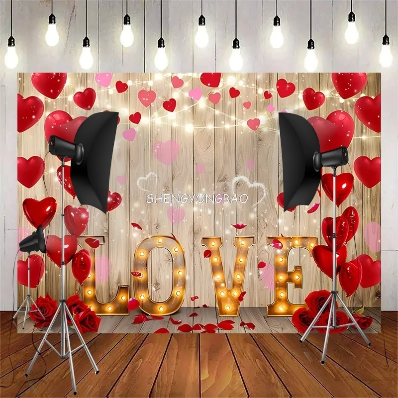 

Wood Planks Valentine's Day Photography Backdrops Flower Backgrounds Happy Birthday Decor Photo Studio Backdrop MH-02